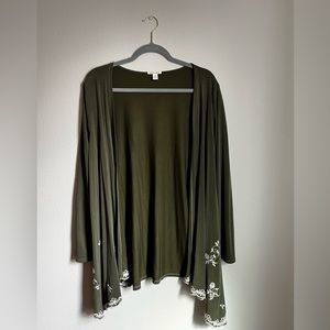 miami Floral Embroidered Olive Green Cardigan, Size Medium